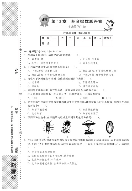 单元突破2014年春七年级生物下册 第十三章 土壤里的生物综.