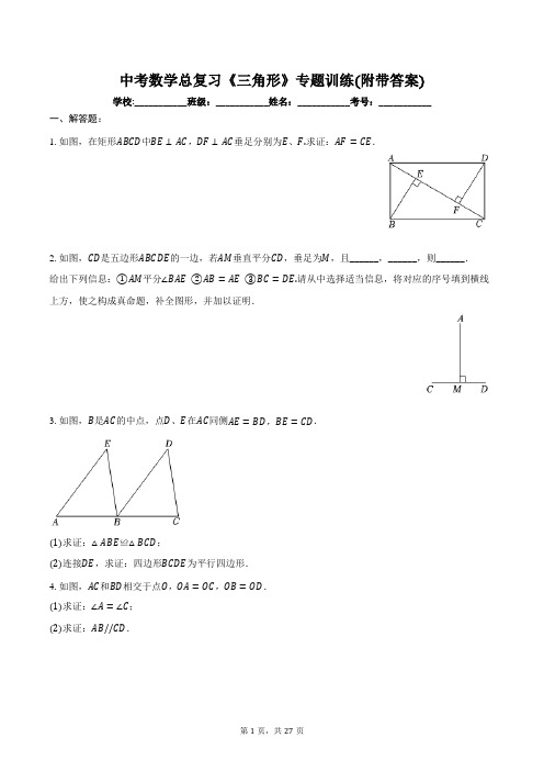 中考数学总复习《三角形》专题训练(附带答案)