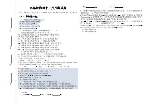 九年级十一月月考试题(物理)