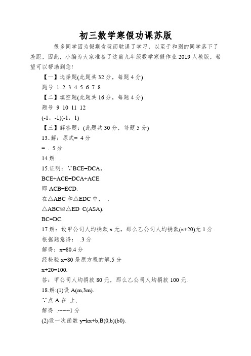 初三数学寒假功课苏版