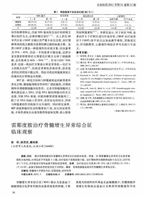 雷那度胺治疗骨髓增生异常综合征临床观察