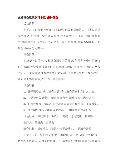 主题班会教案放飞希望