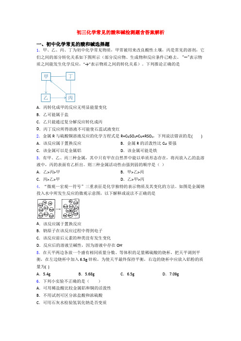 初三化学常见的酸和碱检测题含答案解析