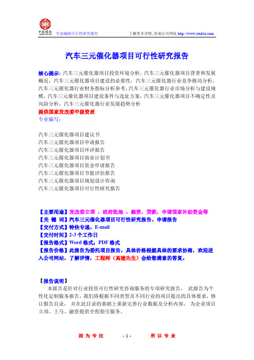 汽车三元催化器项目可行性研究报告