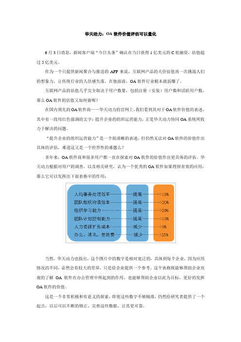 华天动力：OA软件价值评估可以量化
