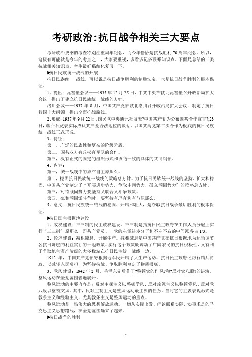 考研政治抗日战争相关三大要点 