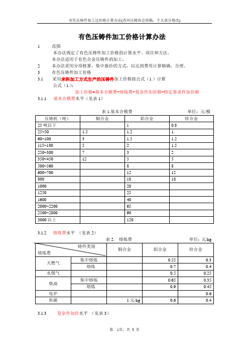 压铸件-加工价格计算办法 精品