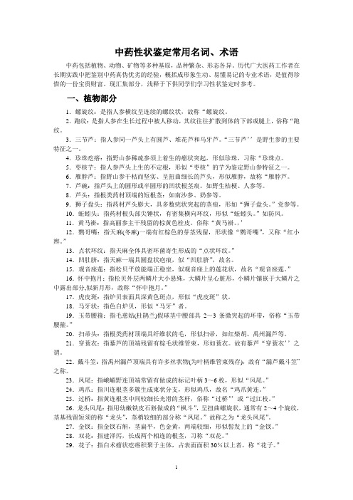 中药性状鉴定常用名词、术语解释