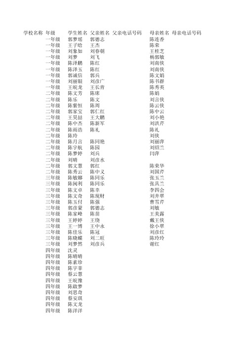 留守儿童亲情号码表