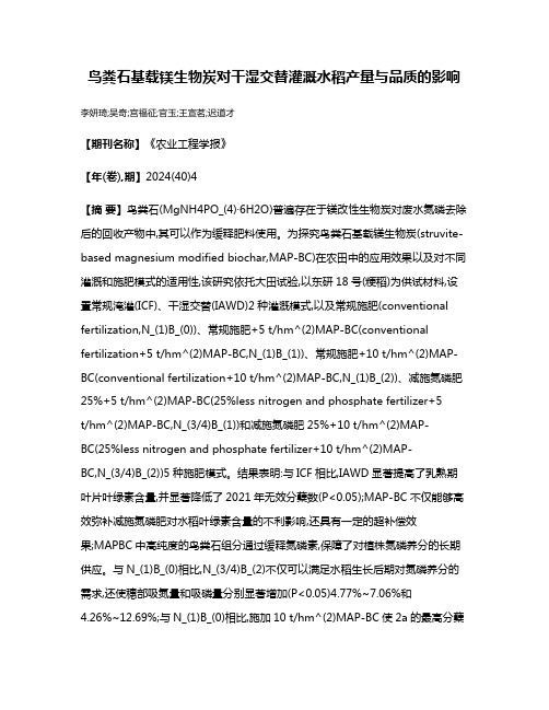 鸟粪石基载镁生物炭对干湿交替灌溉水稻产量与品质的影响