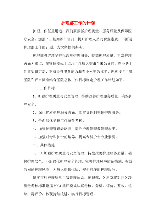 2020年护理部工作的计划