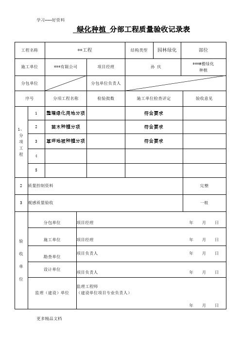 园林绿化种植分部分项工程质量验收记录表(1)教学提纲