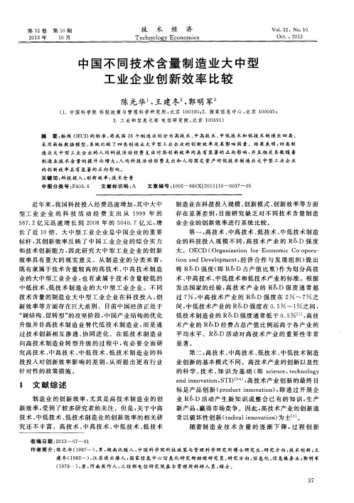 中国不同技术含量制造业大中型工业企业创新效率比较