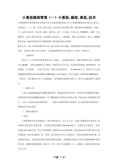 小番茄栽培管理（一）小番茄,栽培,番茄,技术