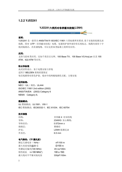 belden百通YJ53241六类四对非屏蔽双绞线(LSNH)系列规格及六类模块