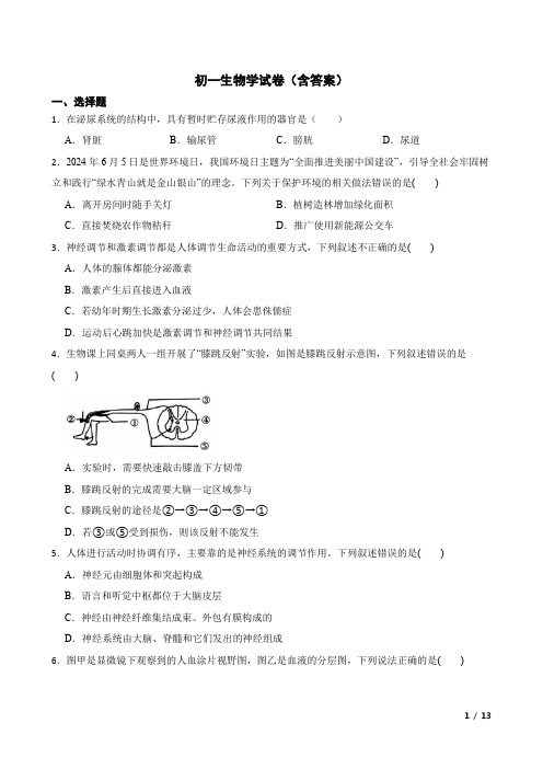 初一生物学试卷(含答案)