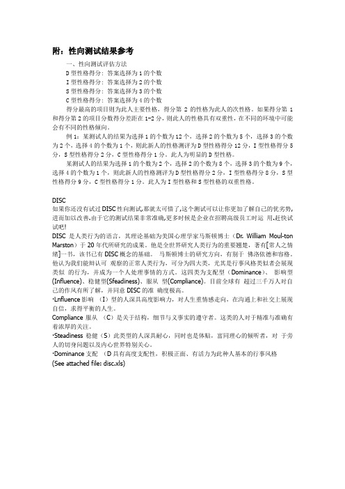性向测试表问卷 附表