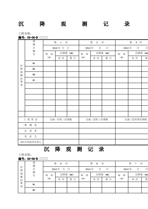 沉降观测记录表格