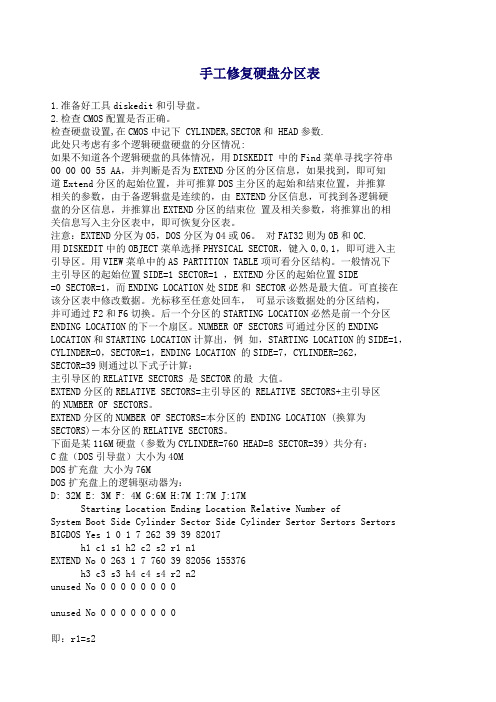 手工修复硬盘分区表