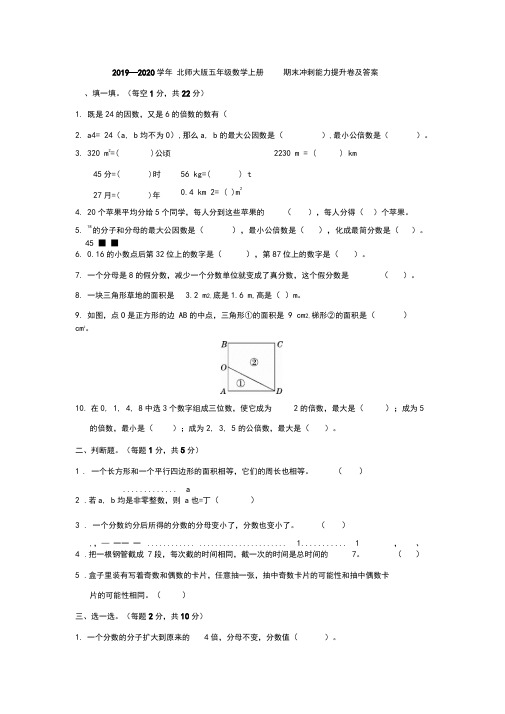 2019—2020学年北师大版五年级数学上册期末冲刺能力提升卷及答案