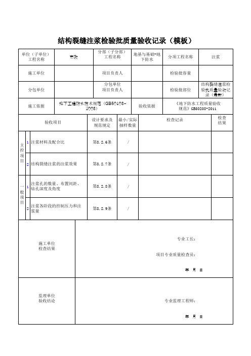 结构裂缝注浆检验批质量验收记录(模板)