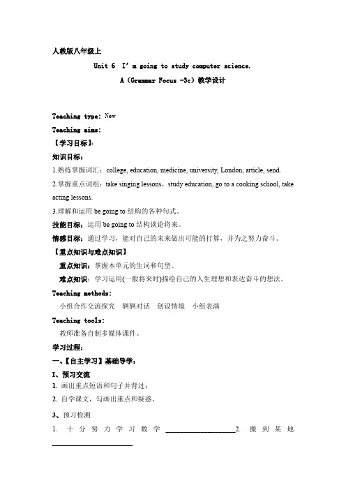 初中英语_Unit 6 I’m going to study computer science. Section A (Grammar Focus教学设计
