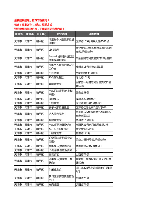新版天津市天津市和平区美容美发企业公司商家户名录单联系方式地址大全281家