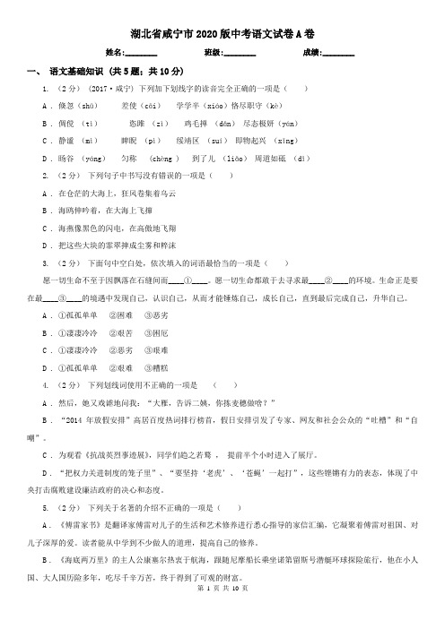 湖北省咸宁市2020版中考语文试卷A卷(模拟)