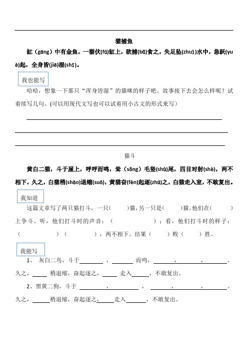 小古文100课 10猫捕鱼 11猫斗课堂同步拓展