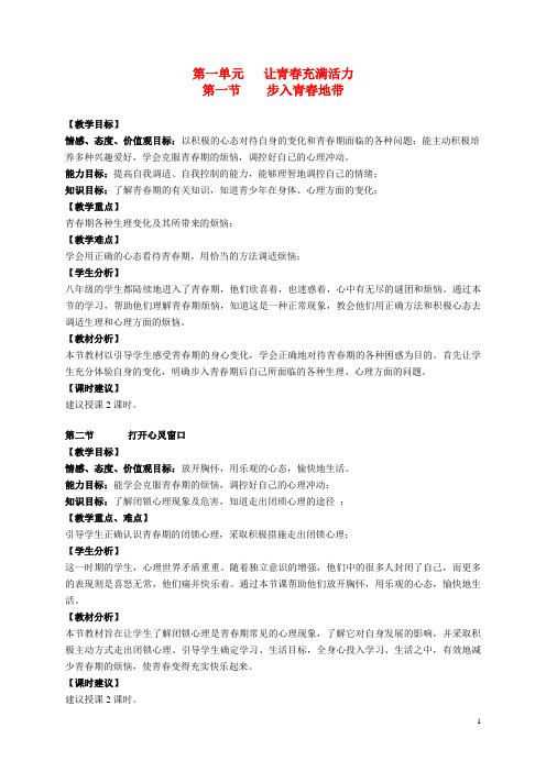八年级政治 第一单元 让青春充满活力说课整理 湘教版