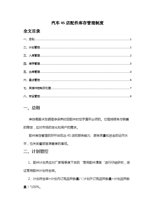 汽车4S店配件库存管理制度出入库、盘点、呆滞件控制