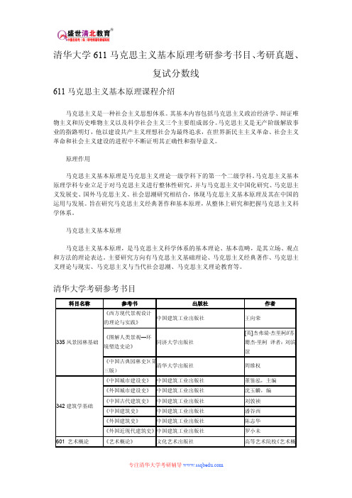 清华大学611马克思主义基本原理考研参考书目、考研真题、复试分数线