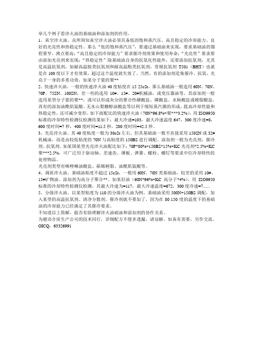 举几个例子看淬火油的基础油和添加剂的作用