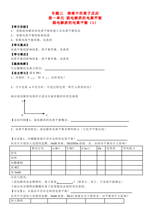 高中化学 3.1弱电解质的电离平衡学案 苏教版选修4 (2)