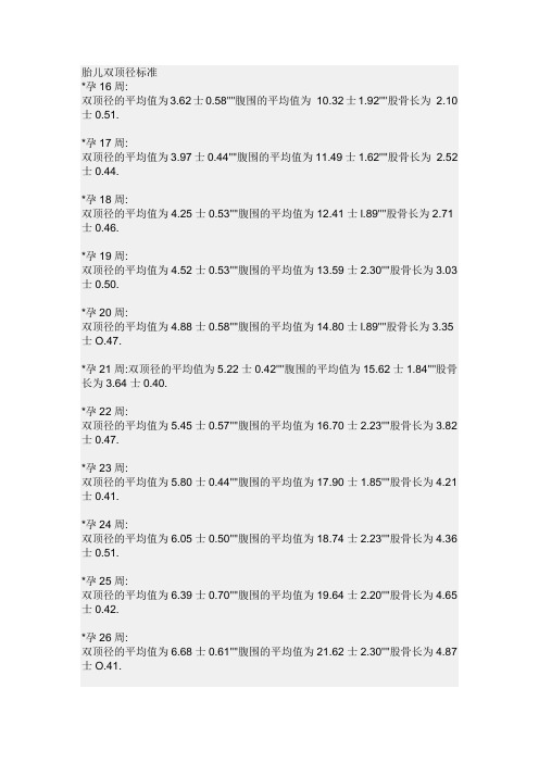 胎儿双顶径标准
