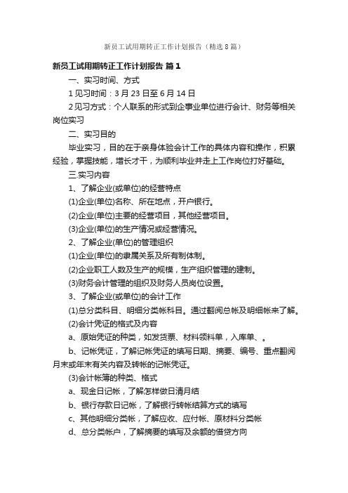 新员工试用期转正工作计划报告（精选8篇）