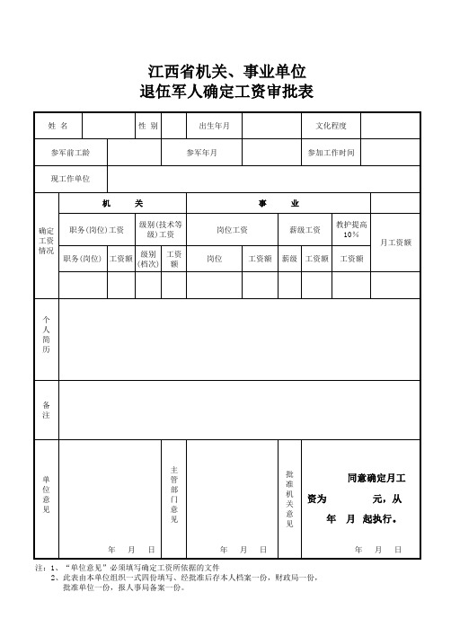 退伍军人确定工资审批表