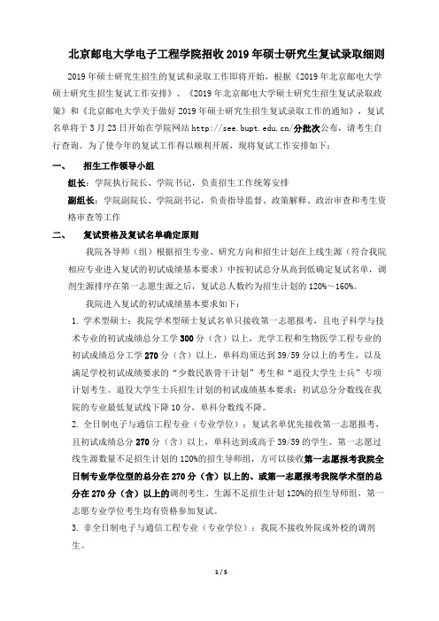 北京邮电大学电子工程学院招收2019年硕士研究生复试录取