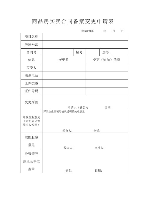 商品房买卖合同备案变更申请表
