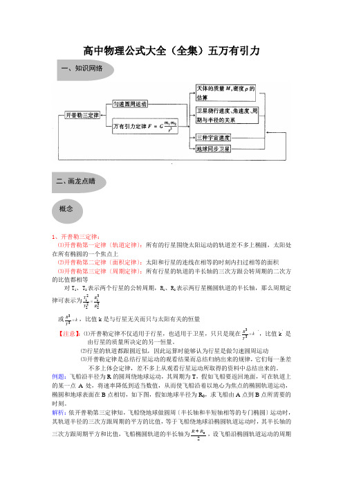 高中物理公式大全(全集)五万有引力