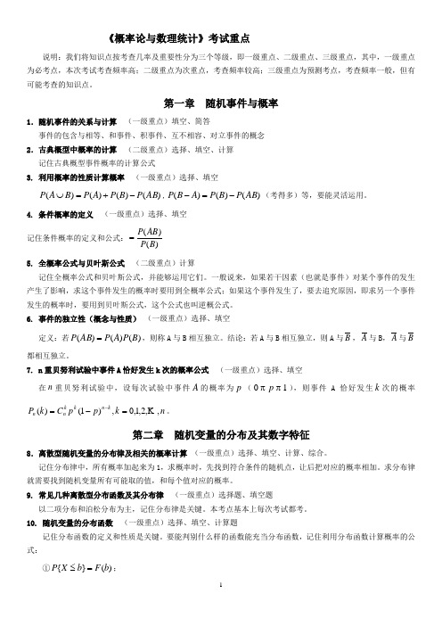 《概率论与数理统计)考试重点