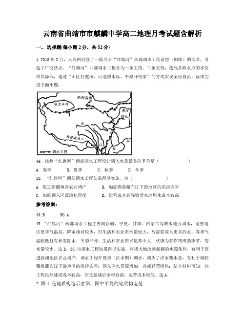 云南省曲靖市市麒麟中学高二地理月考试题含解析