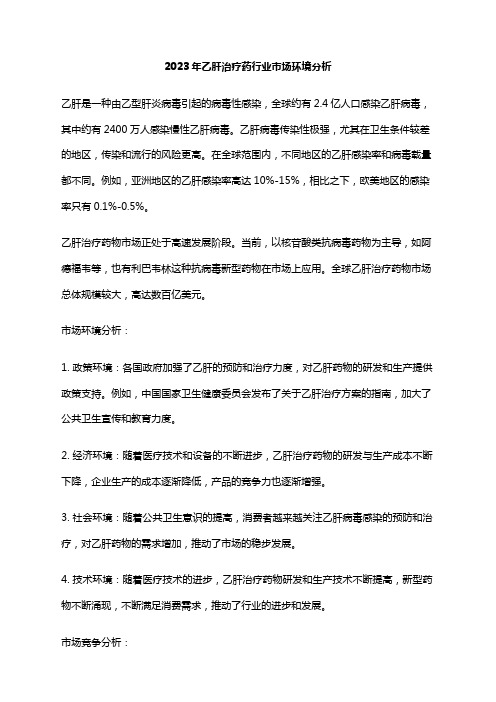 2023年乙肝治疗药行业市场环境分析