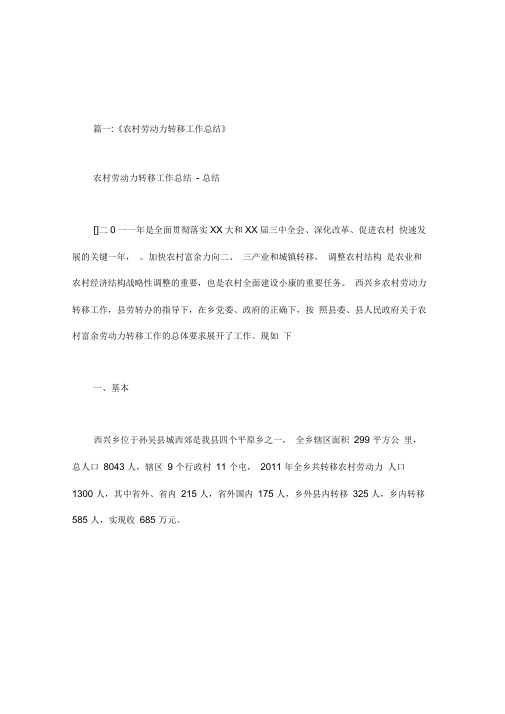 劳动力转移工作总结
