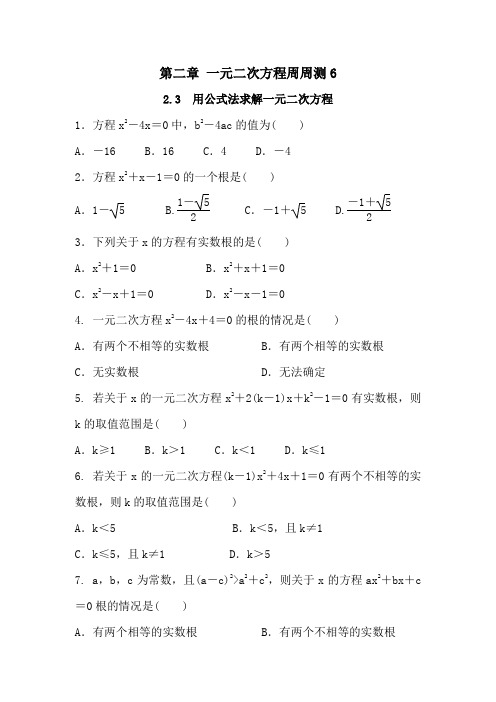 2022年北师大版九上第二章《一元二次方程》同步练习6(2.3)