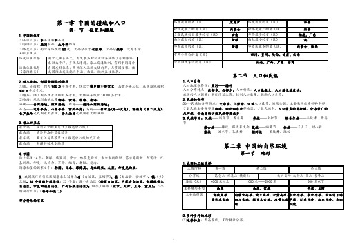 【粤教版】八年级地理上册：学霸笔记(Word版,A4纸4页,可直接打印)