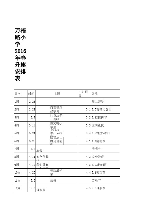 2016春季升旗仪式安排表