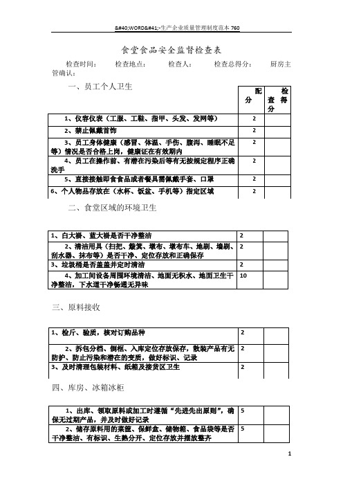 食堂食品安全监督检查表