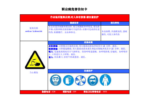 氢氧化钠职业病危害告知卡