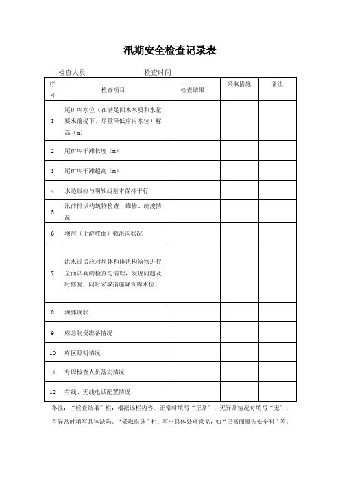 尾矿库标准化安全检查表格